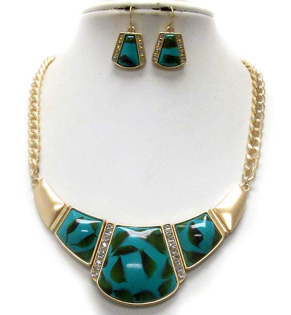 Crystal and formica deco necklace earring set