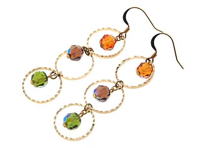 Triple round link and crystal beads dangle earring