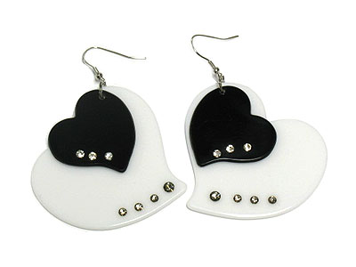 Double layer crystal stud acryl heart earring