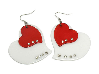 Double layer crystal stud acryl heart earring