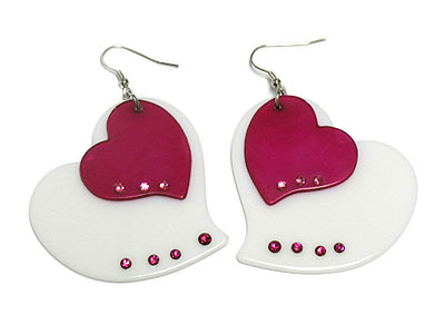 Double layer crystal stud acryl heart earring