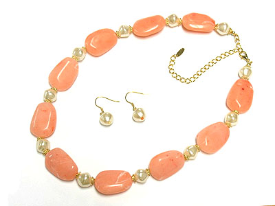 Natural look marble acryl stone necklace and earring set