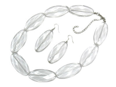 Icy lucite bar necklace and earring set - nude fashion trend