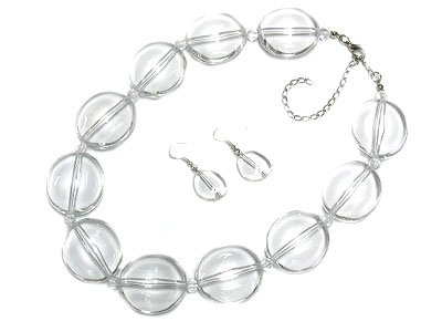 Icy lucite round nugget  necklace and earring set - nude fashion trend