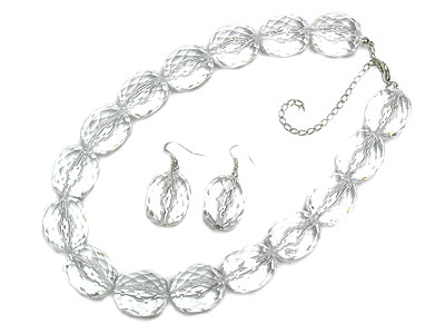 Facet icy lucite ball necklace and earring set - nude fashion trend