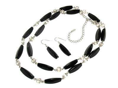 Acrylic bar and beads long necklace and earring set