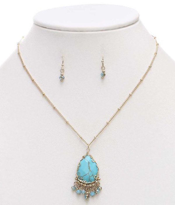 Teardrop stone pendant necklace set