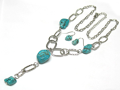 Dyed natural stone chain link necklace and earring set