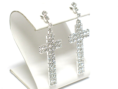 Crystal long cross drop earring