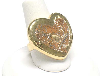 Crystal and glass art deco heart ring - adjustable