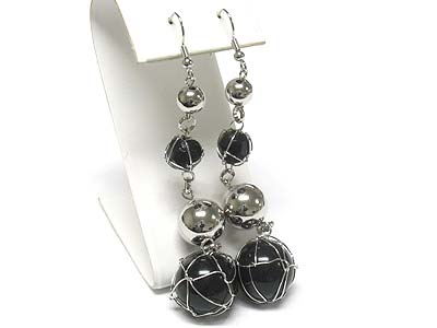 Metal wire wrapped ball drop earring