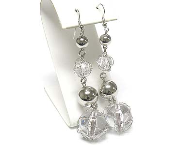 Metal wire wrapped ball drop earring