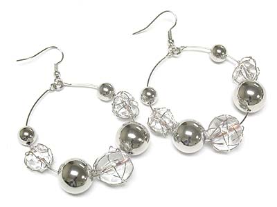 Metal wire wrapped ball hoop earring - hoops