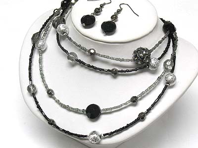 Multi strand ball and beads necklace and earring set