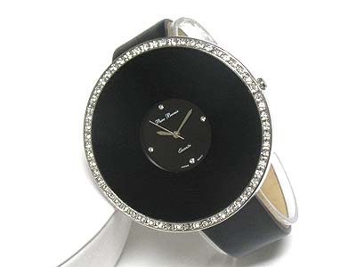 Crystal framed large round face fashion watch