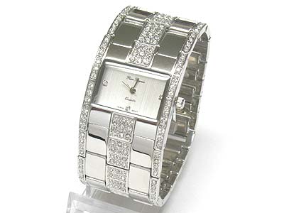 Boutique class crystal wide metal band watch