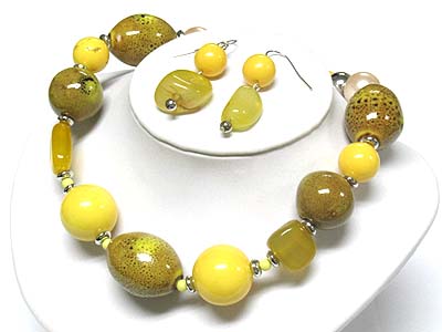 Multi natural and ceramic stone mixed necklace and earring set