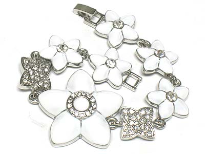 Enamel and crystal deco flower link bracelet