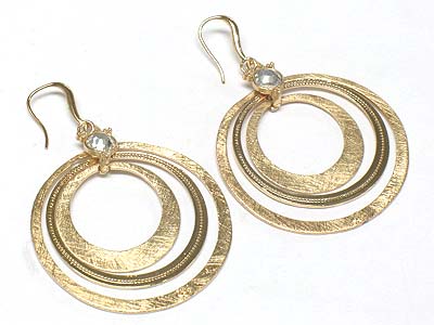 Scratch metal multi hoop drop earring - hoops - brass metal