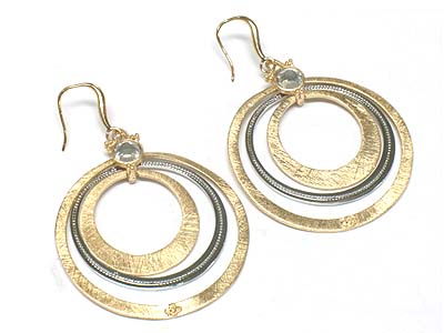 Scratch metal multi hoop drop earring - hoops - brass metal