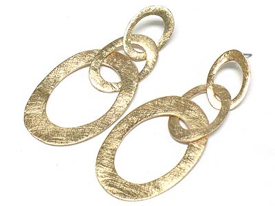 Scratch metal multi hoop cascade drop earring - hoops - brass metal