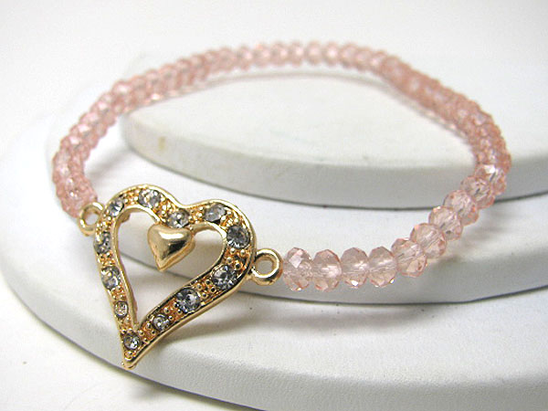 Crystal stud open heart stretch bracelet