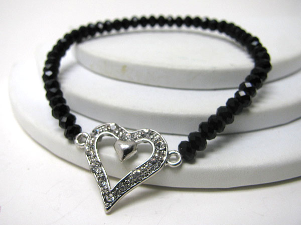 Crystal stud open heart stretch bracelet