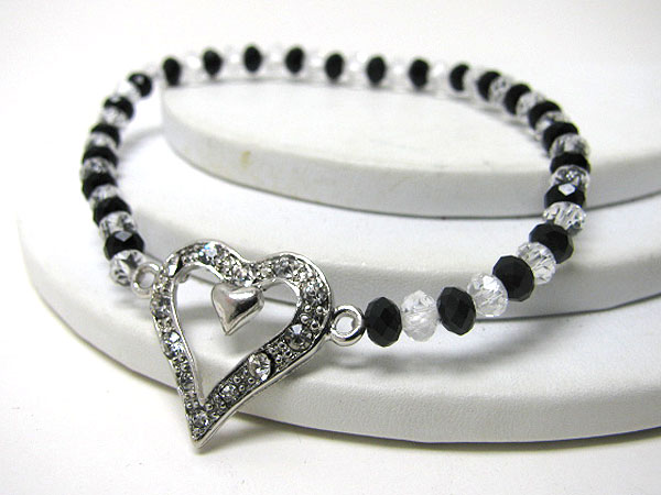 Crystal stud open heart stretch bracelet