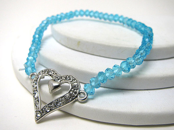 Crystal stud open heart stretch bracelet