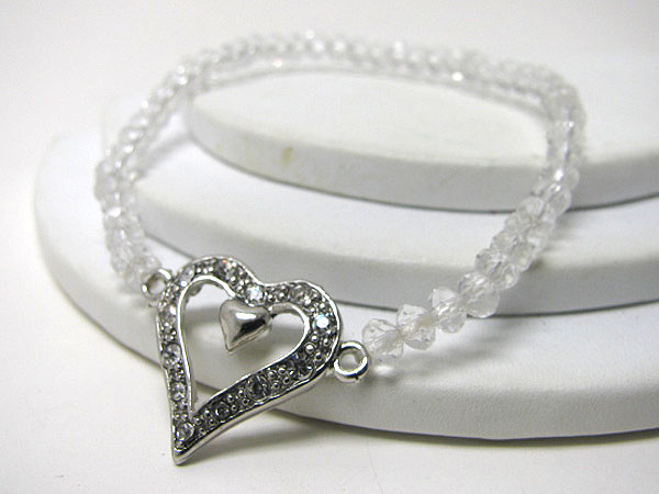 Crystal stud open heart stretch bracelet