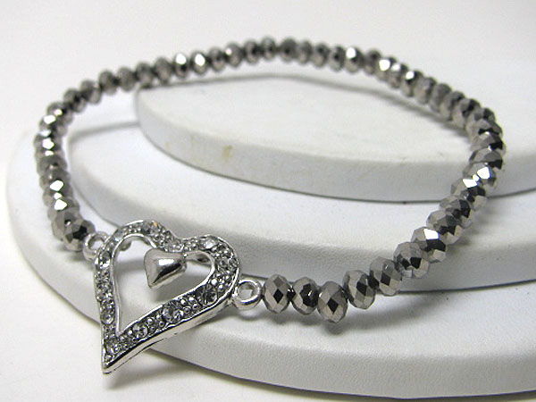 Crystal stud open heart stretch bracelet