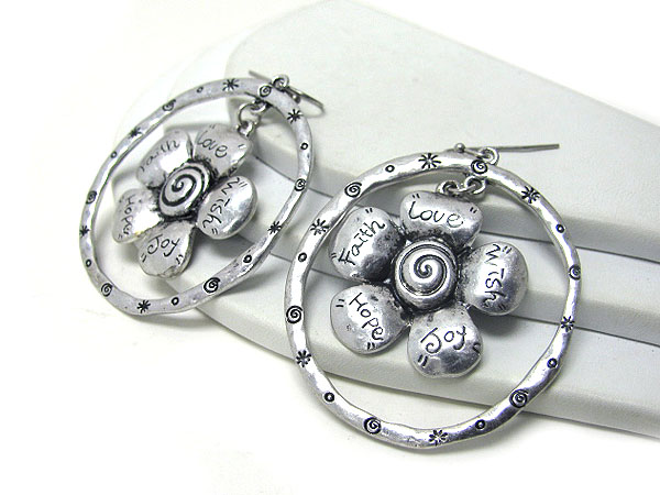 Message metal flower earring