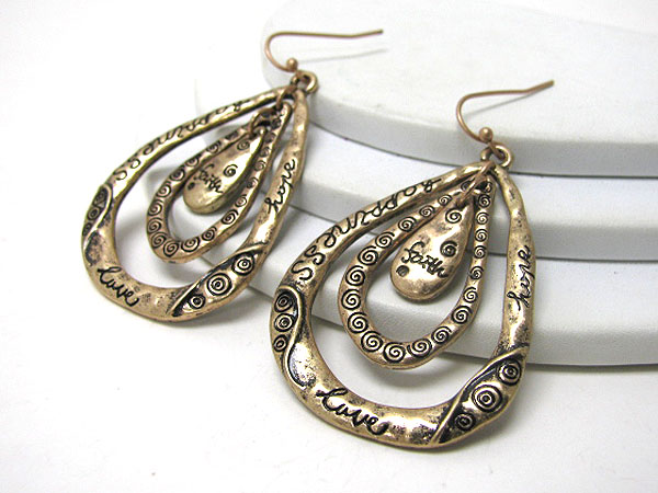 Three piece message metal art earring