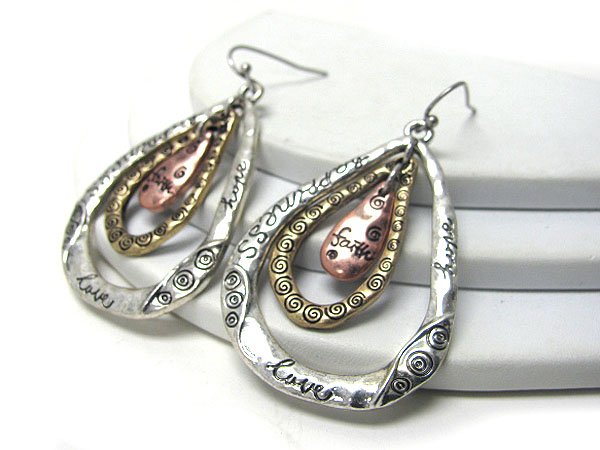 Three piece message metal art earring