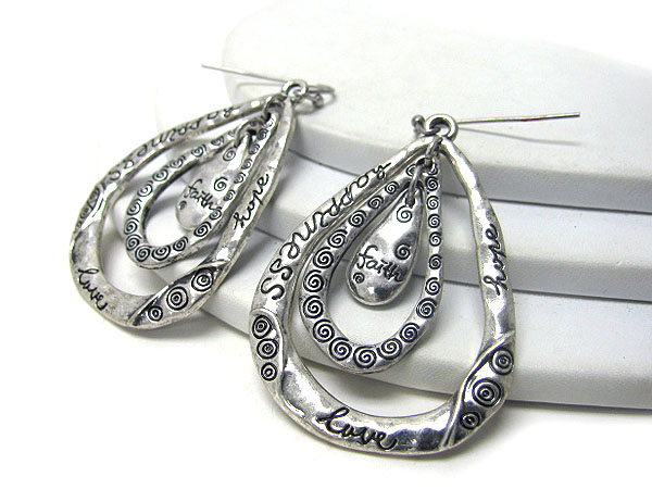 Three piece message metal art earring