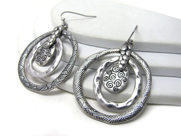 Three textured metal hoop earring - hoops