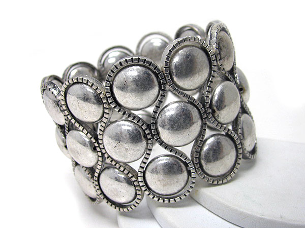 Three line metal puff disk link stretch bracelet