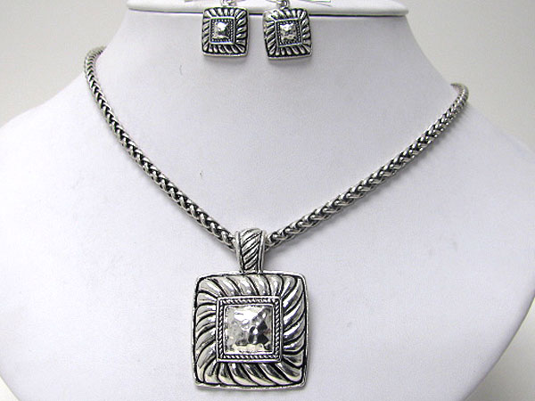 Designer style square pendant necklace earring set