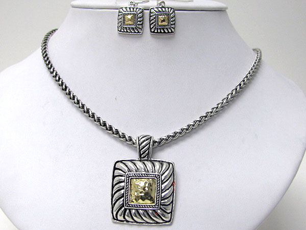 Designer style square pendant necklace earring set