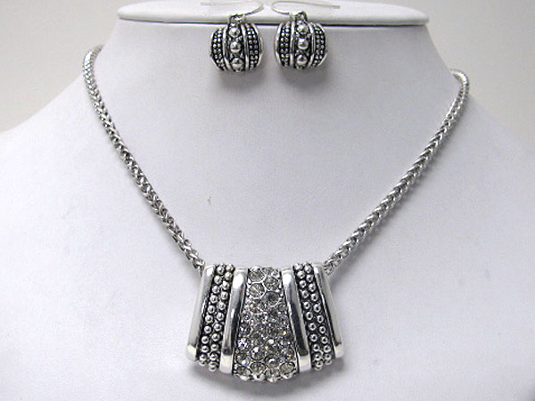 Crystal stud metal art necklace earring set