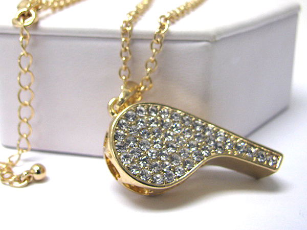 Crystal stud 3d large whistle pendant long necklace