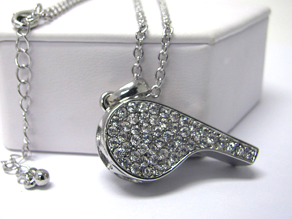 Crystal stud 3d large whistle pendant long necklace