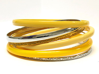 Multi seperate mixed pastel tone enamel and metal bangles