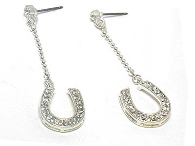 Crystal deco silver horse shoe dangle earring