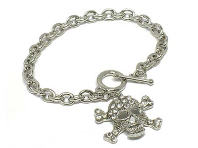 Crsytal deco skull charm toggle bracelet