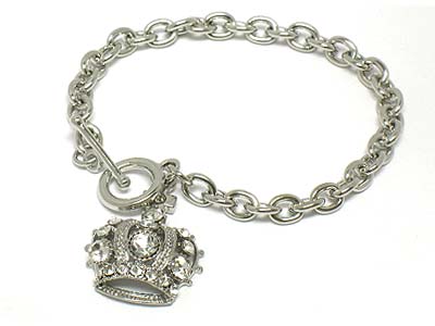 Crystal deco crown charm toggle bracelet