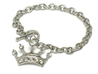 Crystal deco crown charm toggle bracelet 