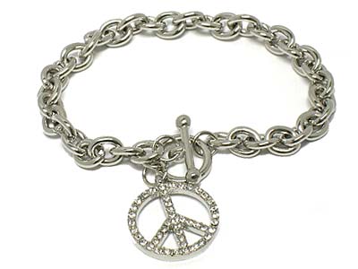 Crystal deco peace charm toggle bracelet