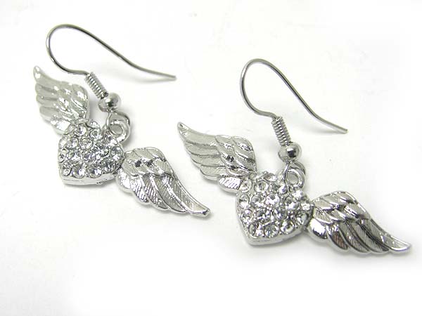 Made in korea whitegold plating crystal heart and wing earring