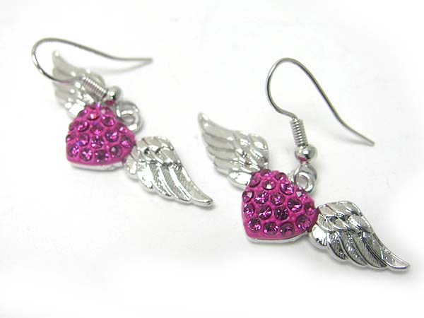 Made in korea whitegold plating crystal heart and wing earring